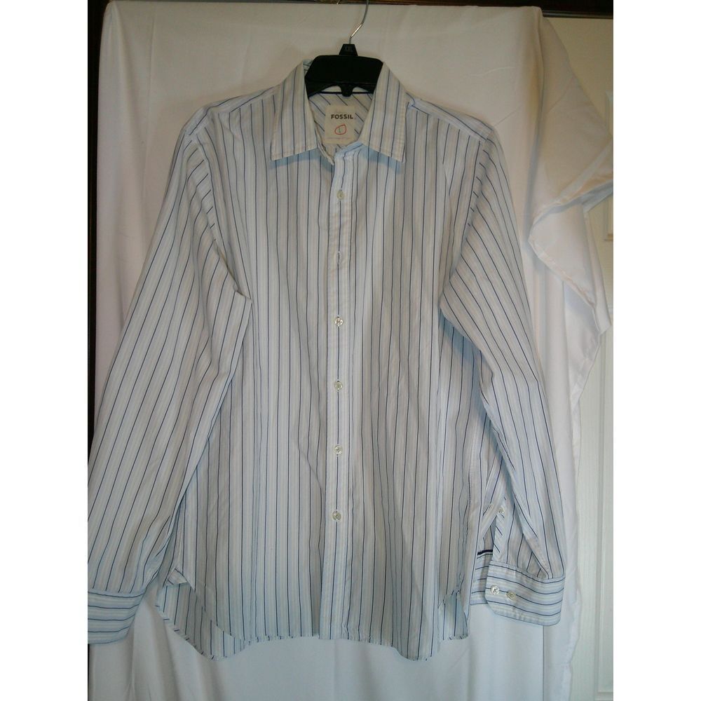 Vintage Fossil Classic Striped Button-Down Dress Shirt Long Sleeve Business L